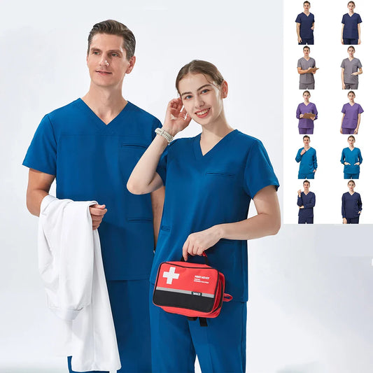 Cralom Unisex Scrubs Set for Workwear Dentist Uniform Top Pant