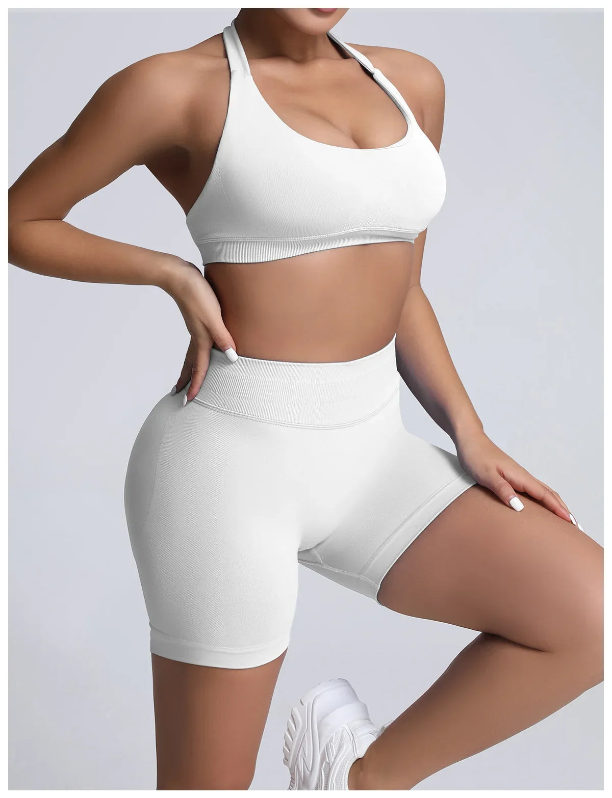 Cralom Seamless Impact Halter Yoga Bra Set with Scrunch But Gym Legging