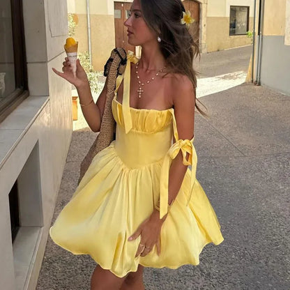 Cralom Lace-Up Waist Cinching Camisole Dress