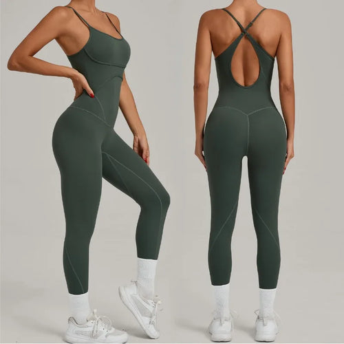 Cralom Seamless Yoga Bodysuit with Adjustable Cross Straps