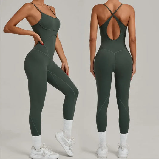 Cralom Seamless Yoga Bodysuit with Adjustable Cross Straps