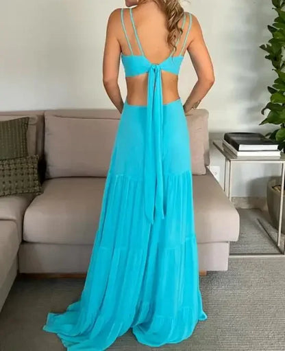 Cralom Summer 2024 Casual Elegance V-Neck Sling Dress & Solid High-Waist Long Skirt