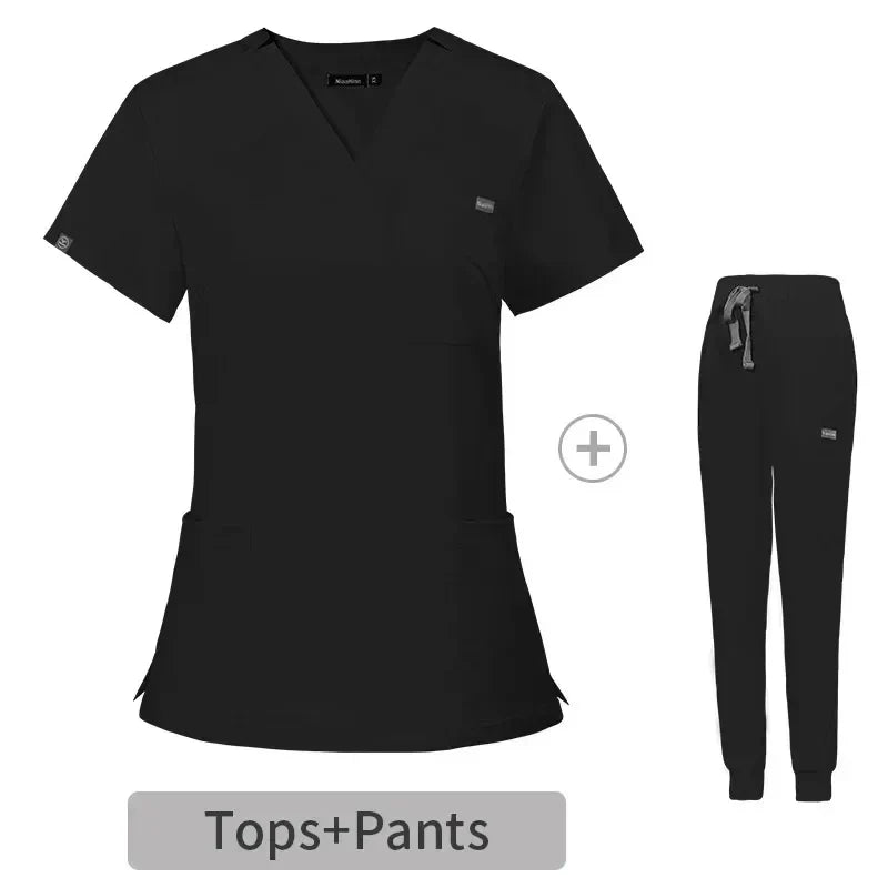 Cralom Men's V-Neck Scrub Top & Pants Set: Short Sleeve Medical Uniform, Pure Cotton