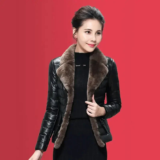 Cralom Vintage Fur Coat: Luxe Winter Biker Jacket for Women