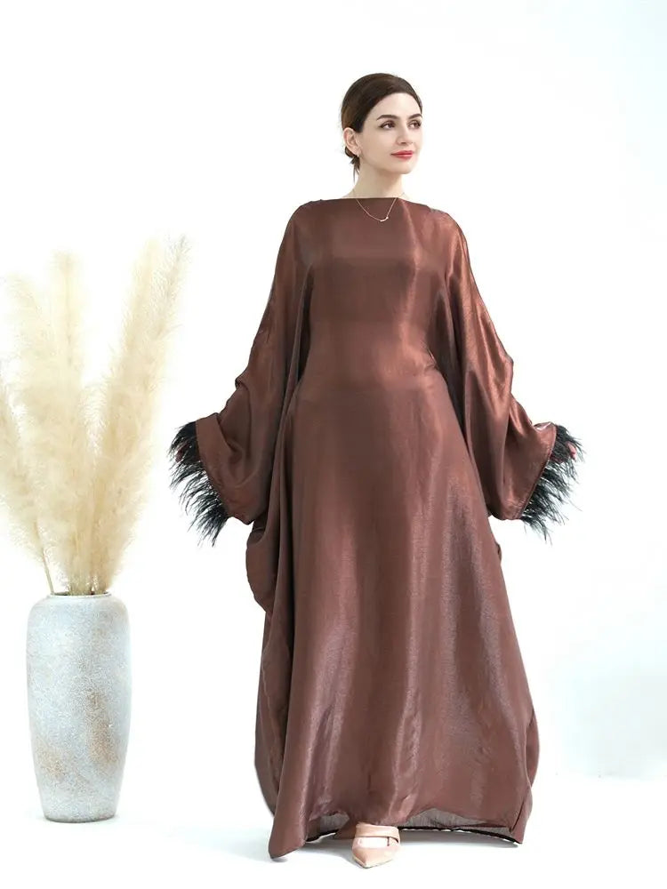 Cralom Ramadan Satin Abaya Dress Niqab - Muslim Fashion for Women