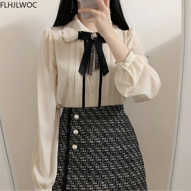 Cute Ribbon Bow Tie Top by Cralom - Preppy Vintage Style Blouse