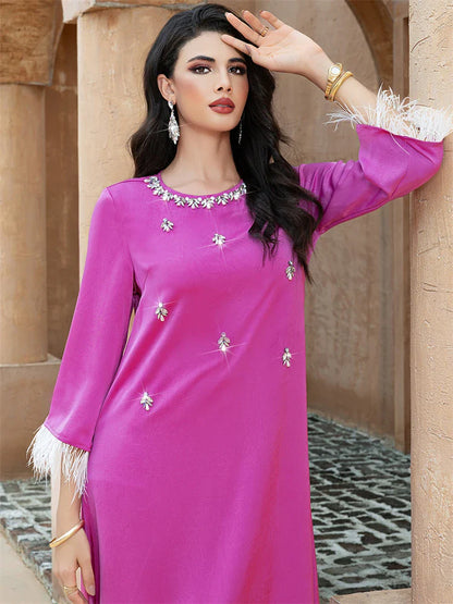 Ramadan Eid Pink Abaya Damen by Cralom: Luxury Muslim Long Dress for Women