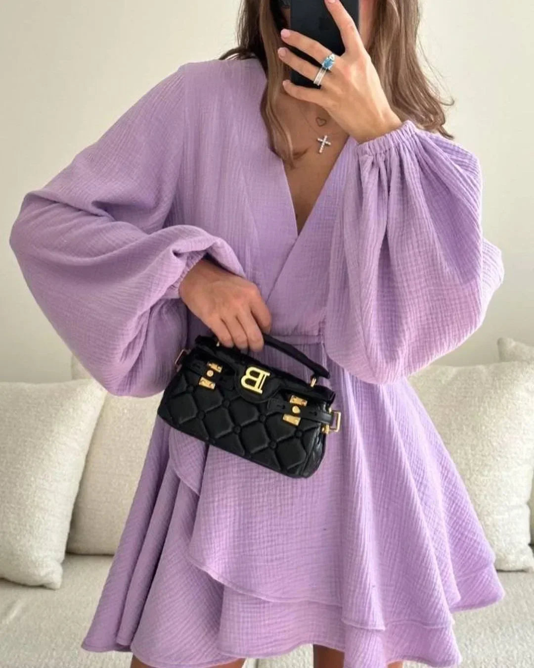 Cralom Deep V-neck Layered Summer Dress