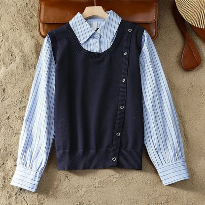 Cralom Patchwork Striped Knit Sweater Office Blouse: Preppy Style Fashion for Women