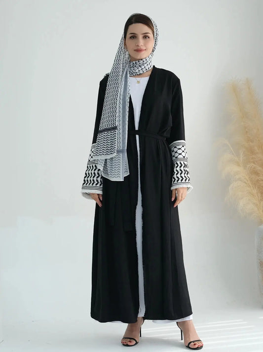 Cralom Black Kimono Abaya - Turkish-Inspired Stylish Muslim Dress