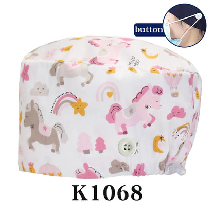 Cralom Cartoon Print Scrub Cap - Comfortable Women's Nurse Hat