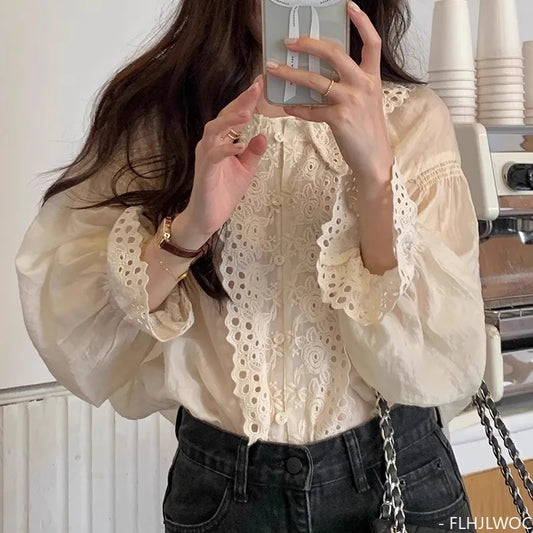 Cralom Lace Ruffles Flare Sleeve Sunscreen Top - Sweet Vintage Style