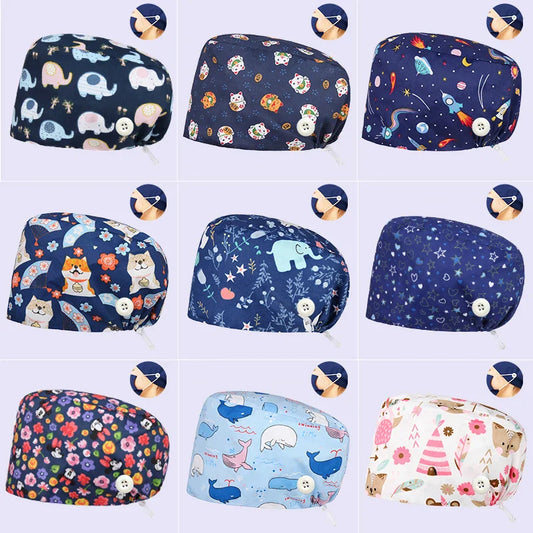 Cralom Dental Patterned Scrub Cap – Adjustable Surgical Work Hat for Nurses & Doctors