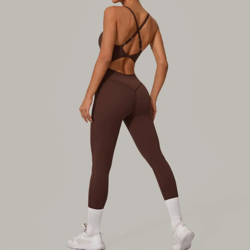 Cralom Women's Yoga Fitness Jumpsuit, High Elasticity, Lifts Buttocks, Gym Ready
