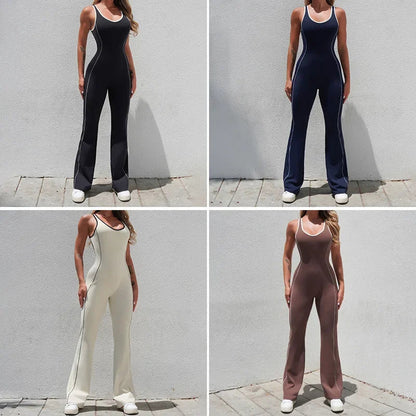 Cralom Color-Block Yoga Bodysuit with Booty-Lifting Flare Pants