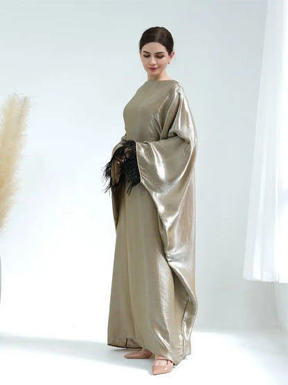 Cralom Ramadan Satin Abaya Dress Niqab - Muslim Fashion for Women