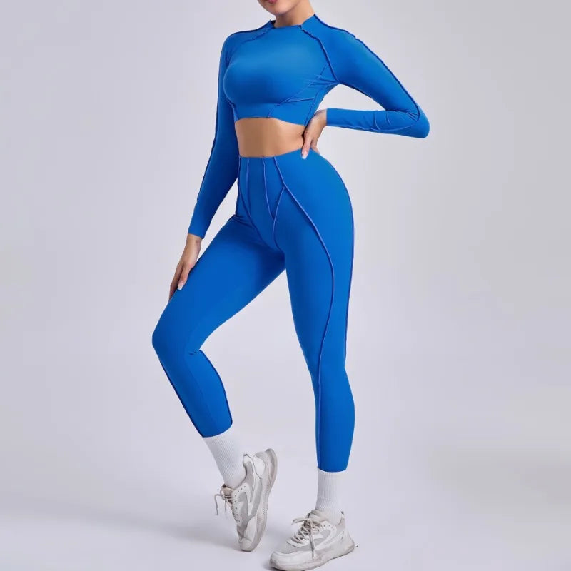 Cralom Seamless Yoga Set High Waisted Tummy Control Pleated Hip Lifting Workout Suit
