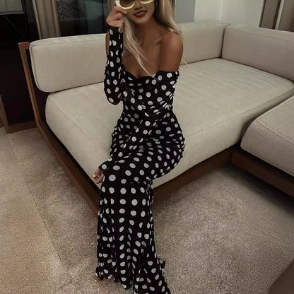 Cralom One Shoulder Mesh Polka Dot Dress, Women's Sexy Slim Fit for Spring & Summer