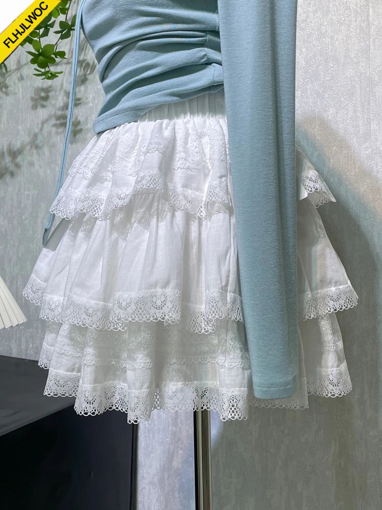 Cralom Layered Ruffle Bloomers White Skirt - A-Line Lolita Style