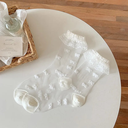 Cralom Lace Mid Tube Socks for Kids in Sweet Polka Dots