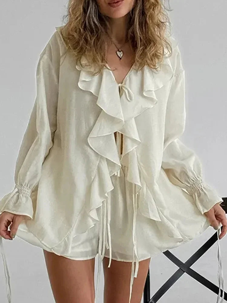 Cralom V Neck Solid Shorts Set 2025 Summer Outfits