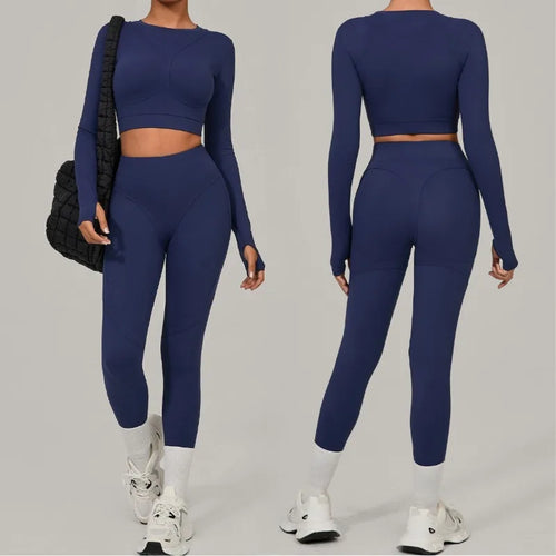 Cralom Brushed Yoga Set: Long Sleeve Top & High-Waist Leggings