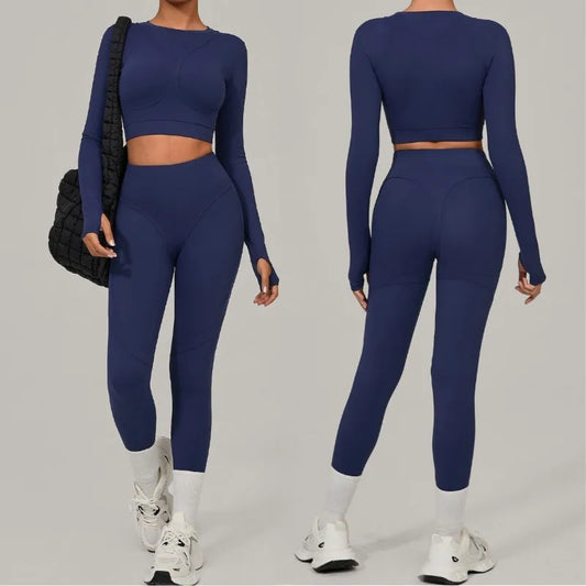Cralom Brushed Yoga Set: Long Sleeve Top & High-Waist Leggings