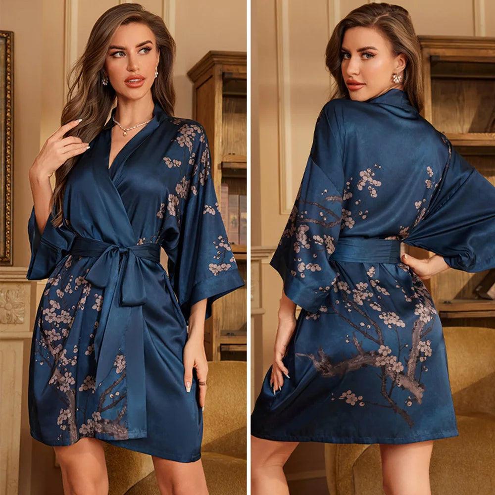 Cralom Seven-quarter Sleeves Silk Pajama Set for Women