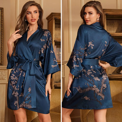 Cralom Seven-quarter Sleeves Silk Pajama Set for Women