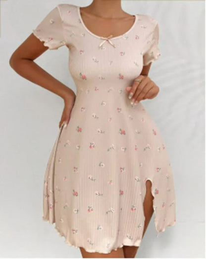 Cralom Heart Print Short-Sleeve Nightgown: Comfy Crew Neck Sleepdress for Summer