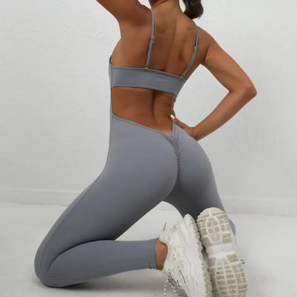 Cralom Seamless Yoga Jumpsuit: Hip-Lifting Open Back One-Piece Fitness Tracksuit