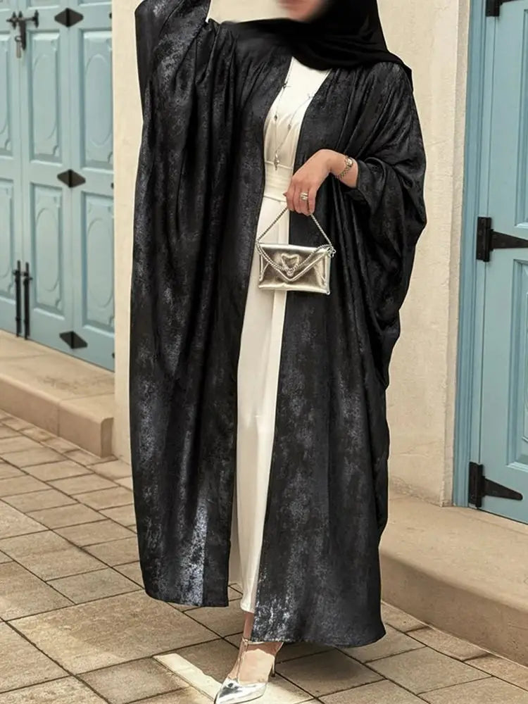 Cralom Elegant Shiny Batwing Kimono Abaya: Modest Muslim Women's Dress