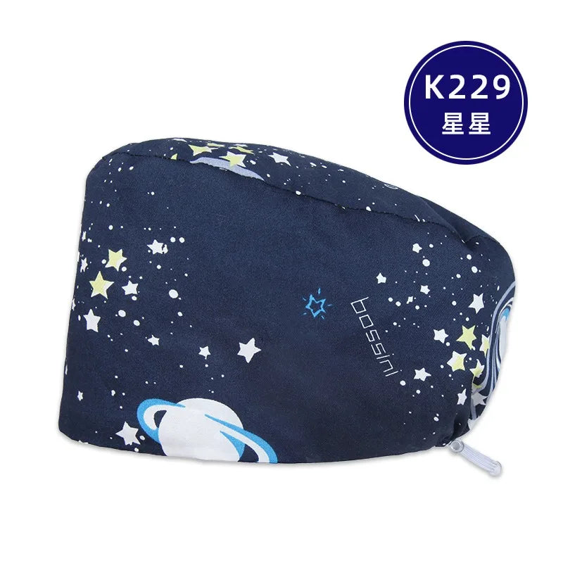 Cralom Women's Cat Print Doctor Hat for Pediatrics & Veterinary Clinics