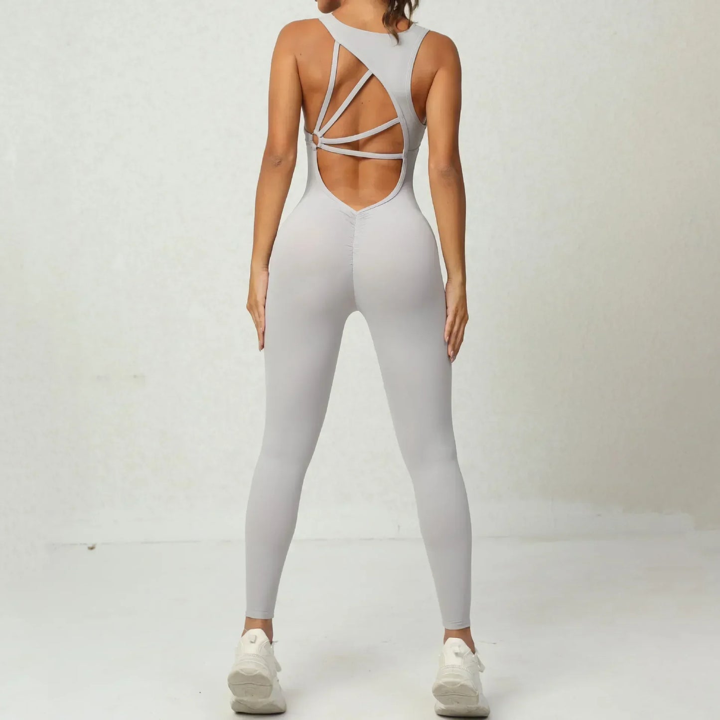 Cralom Yoga Jumpsuit: Open Back Sports Romper for Women
