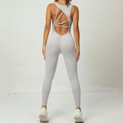 Cralom Yoga Jumpsuit: Open Back Sports Romper for Women