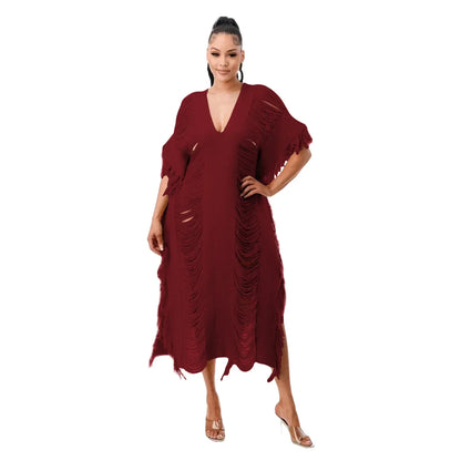 Cralom Women's Tassel Knit Midi Dress Beach Holiday Party Dress