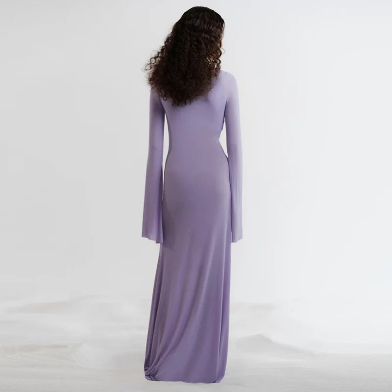 Cralom Women's Long Sleeve U-neck Slimming Dress - 2024 Autumn