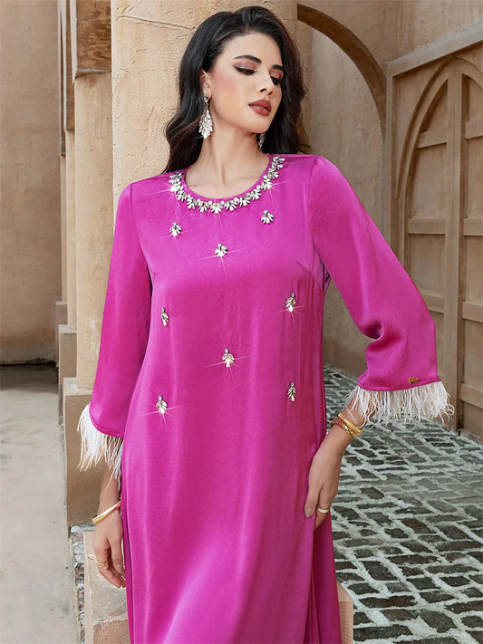 Ramadan Eid Pink Abaya Damen by Cralom: Luxury Muslim Long Dress for Women