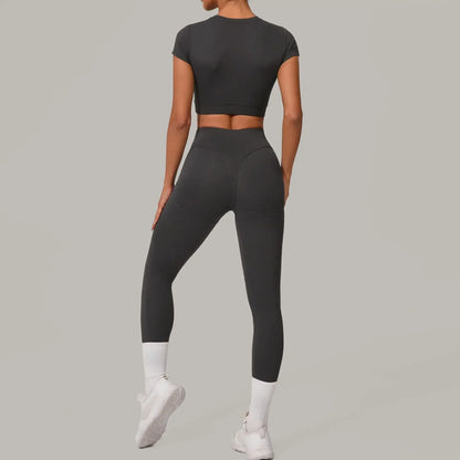 Cralom Seamless Brushed Yoga Set - High Waist Booty Lifting Workout Outfit