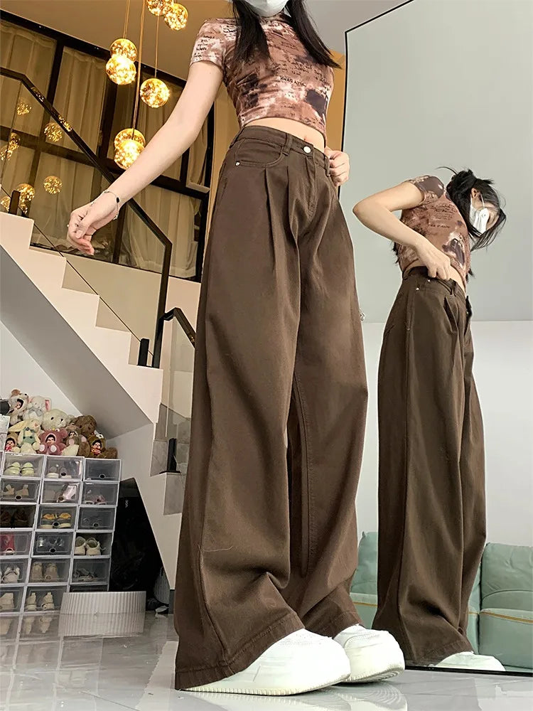 Cralom High Waist Wide Leg Pants: Korean Style Straight Baggy Trousers