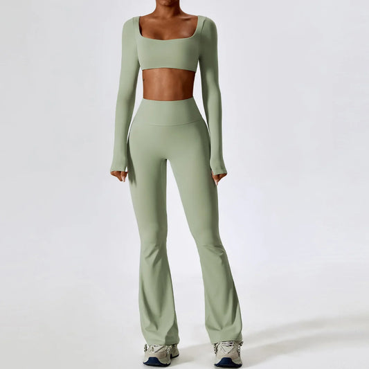 Cralom Yoga Set: Sports Bra & Bell-bottom Leggings Workout Set