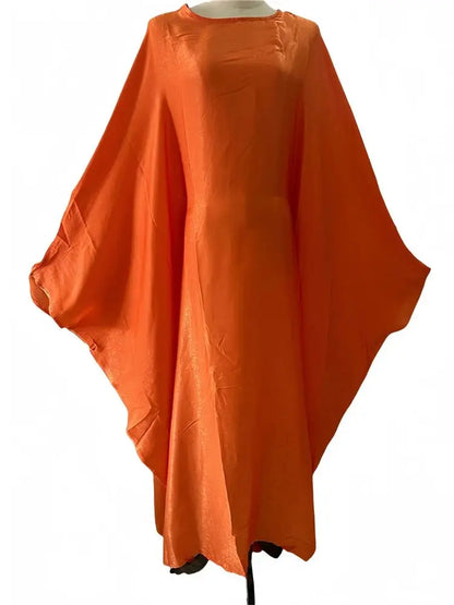 Cralom Satin Butterfly Batwing Abaya Kaftan Maxi Dress