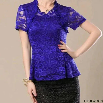 Cralom Vintage Lace Peplum Top Blouse Girls Retro Japan Style Mesh Shirt