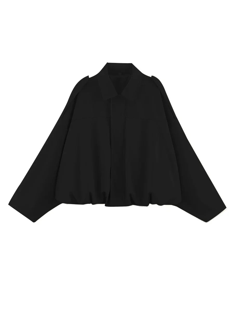 Cralom Lapel Zipper Jacket Women Long Sleeve Patchwork Coat