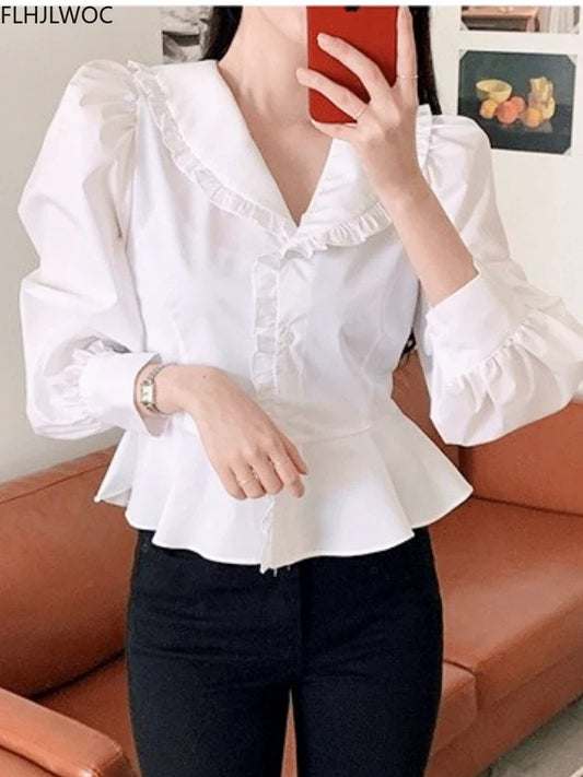 Cralom Pink Peplum Peter Pan Collar Shirt - Women's Preppy Style Top