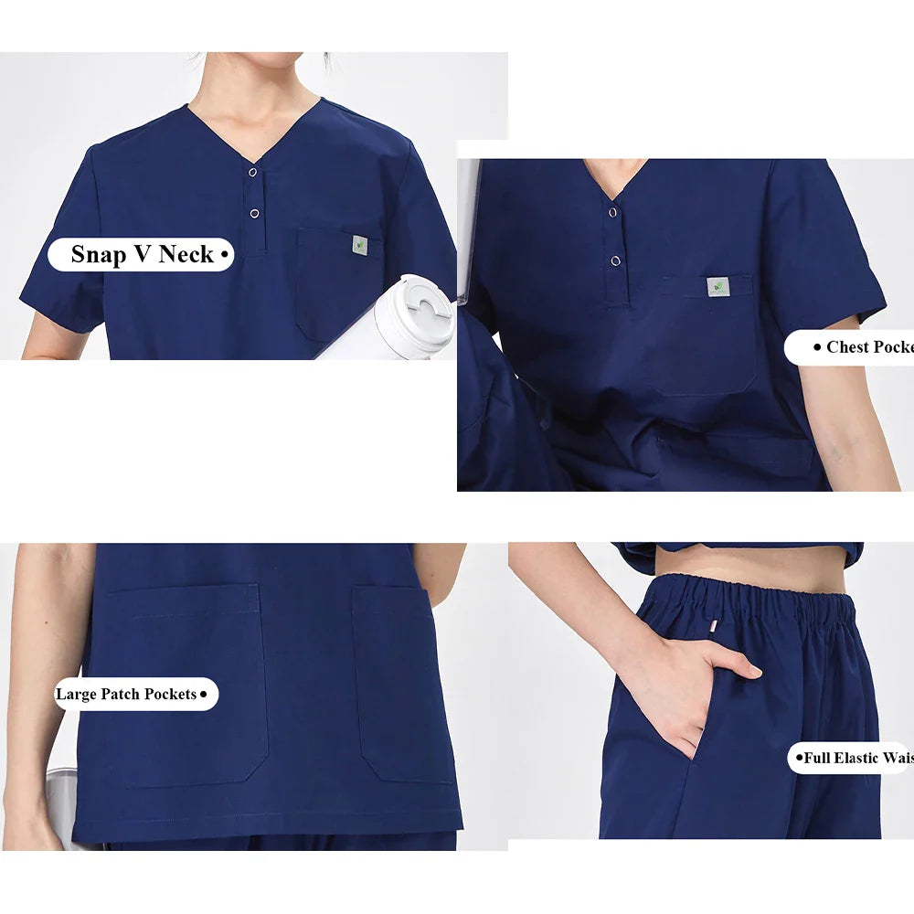 Cralom Scrubs Set for Women Men Veterinarians - Snap Neck Medical Uniform Suit