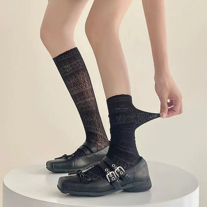 Cralom Lace Calf Socks: Slimming, Hollow Design, Retro Style, Breathable Summer Socks