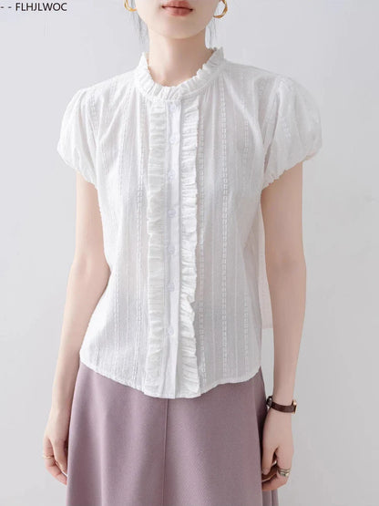 Cralom Ruffles Blouse in Sweet Japan Style for Preppy Girls