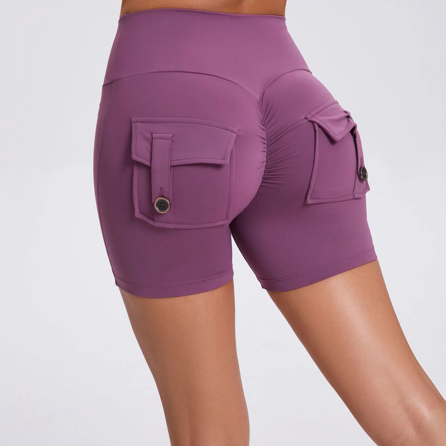 Cralom Peach Lifting Yoga Shorts - High Waist Stretchy Fitness Shorts