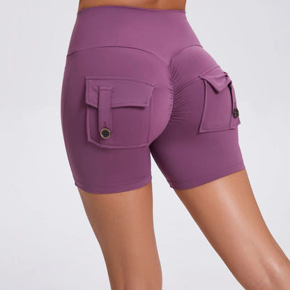 Cralom Peach Lifting Yoga Shorts - High Waist Stretchy Fitness Shorts